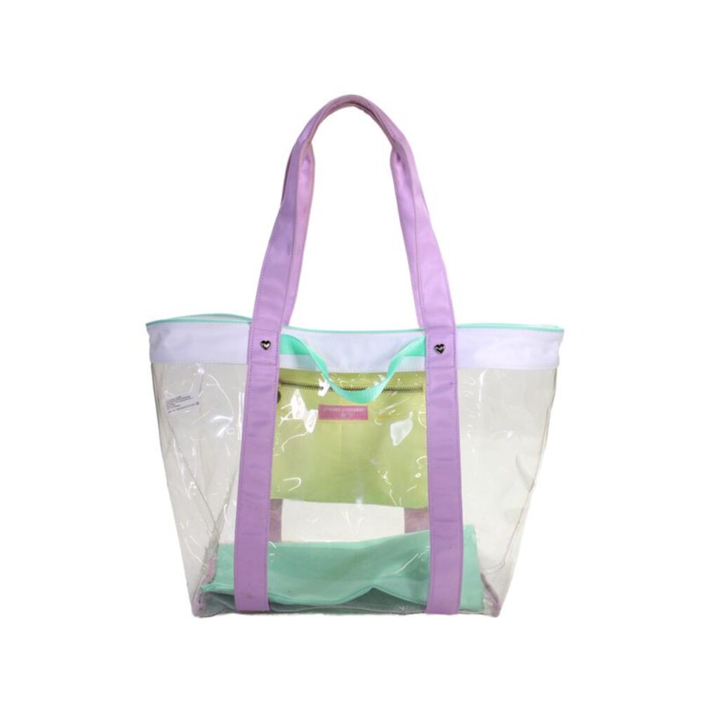Stoney Clover Lane Womens Transparent Multicolor Trim Large Tote Handbag Clear